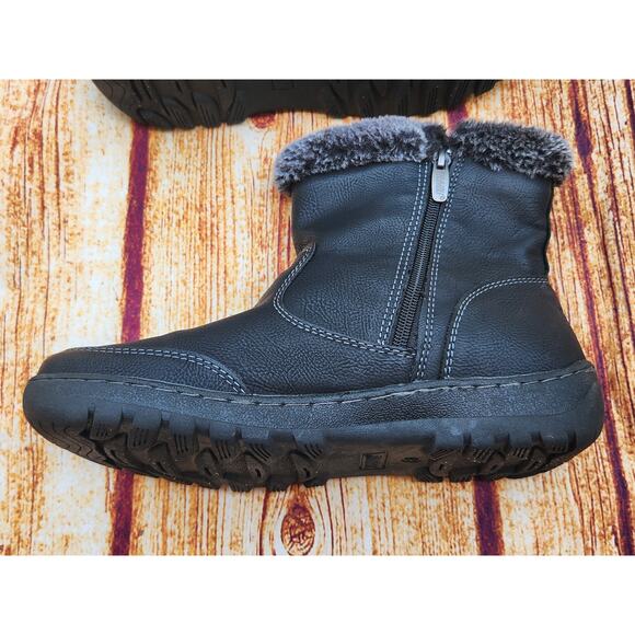 Khombu Addison Black Faux Leather Winter‎ Snow Boots Faux Fur Trimmed Women's 8M - Picture 3 of 11
